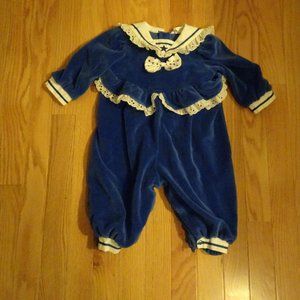 Blue Velour Baby Romper Size 6 to 9 months